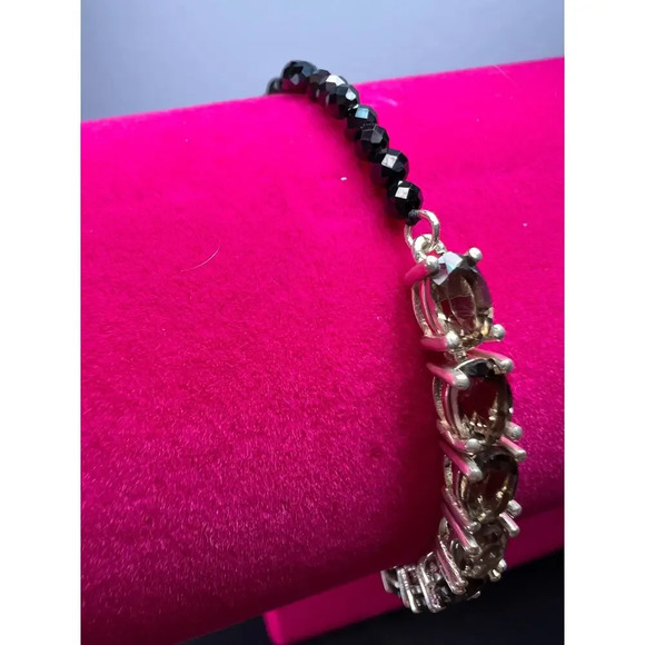 Smoky quartz and black spinel bracelet with sterling clasp - Picture 7 of 11